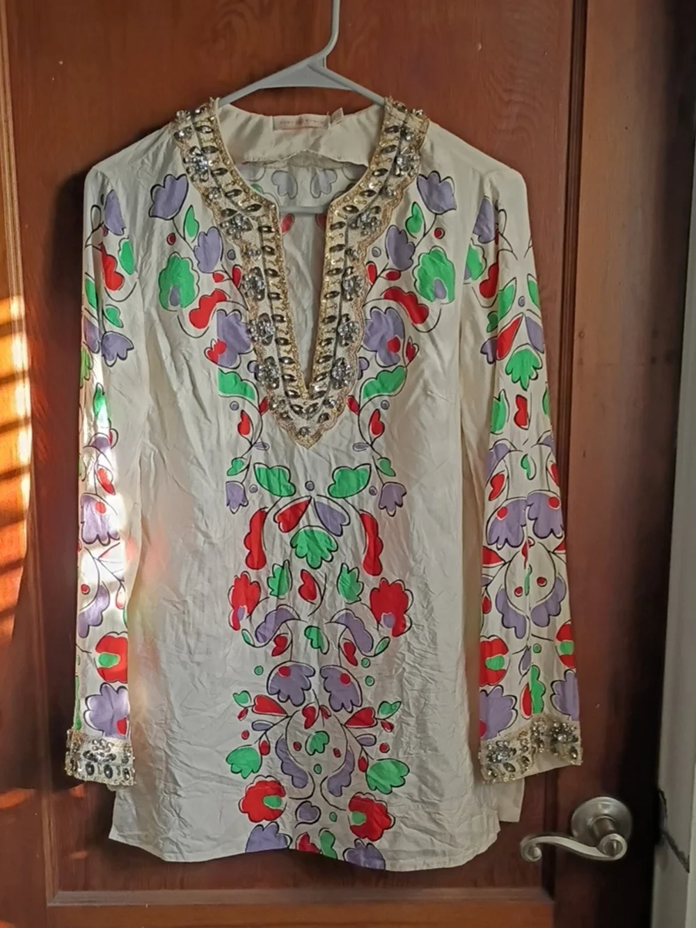 Tory Burch Crystal Embellished Silk Tunic In Floral Legacy Paisley